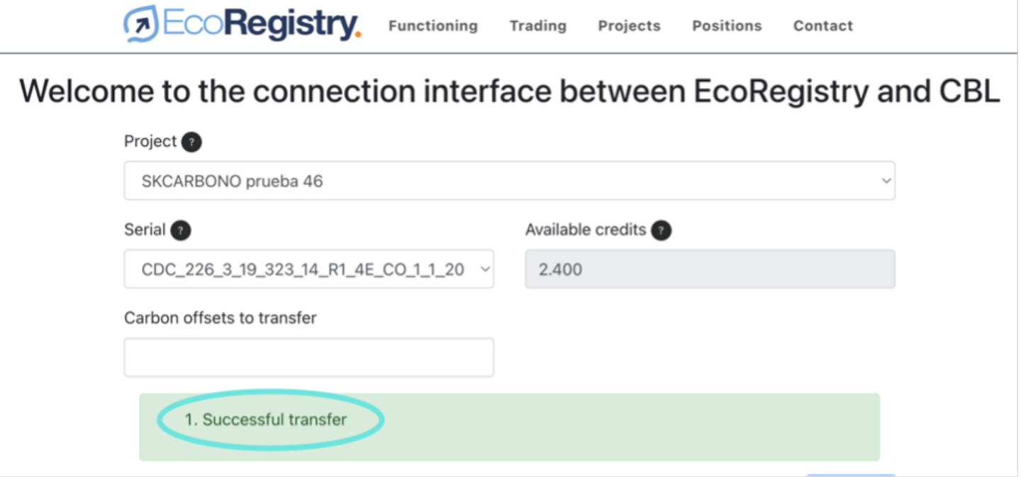 Blocking Credits in EcoRegistry for Trading CERCarbono